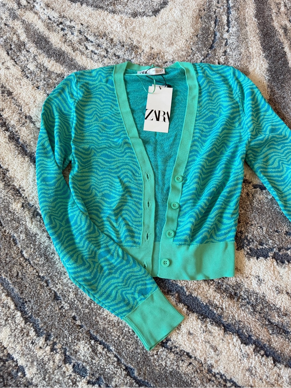 ZARA Turquoise Wave-Pattern Cardigan - Picture 2 of 4